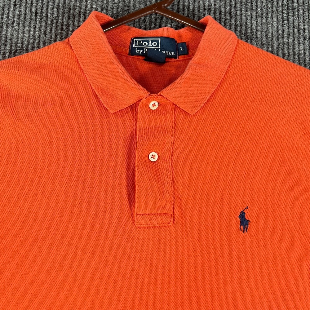 Polo Ralph Lauren Mens Shirt Large Orange Short Sleeve Preppy Outdoor Golf Hike